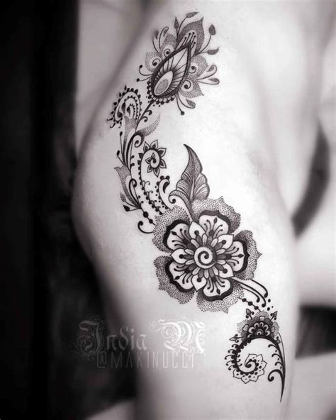 Hip Tattoo Dotwork Flowers Best Tattoo Ideas Gallery