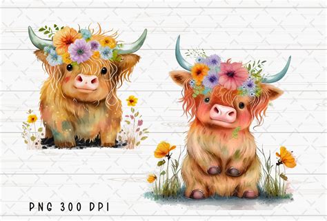 Cute Baby Highland Cow Flowers Flora Png Grafik Von Flora Co Studio