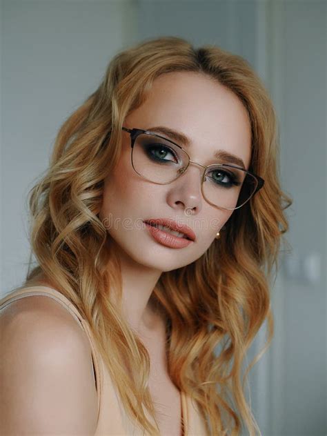 Headshot Of Happy Beautiful Blonde Woman In Glasses With Gorgeous