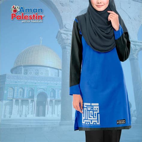 Dress Muslimah Baju T Shirt Khat Al Aqsa Aman Palestin Kain Lembut