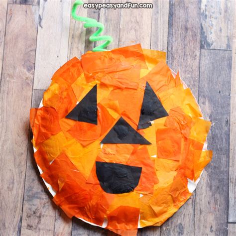 Tissue Paper Mosaic Pumpkin Paper Plate Craft Easy Peasy And Fun
