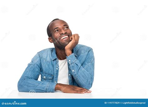 Portrait Of Handsome African American Man Smiling And Looking Up Stock