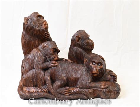 Hand Carved Black Forest Monkey Carving Chimp Troop Gibbon