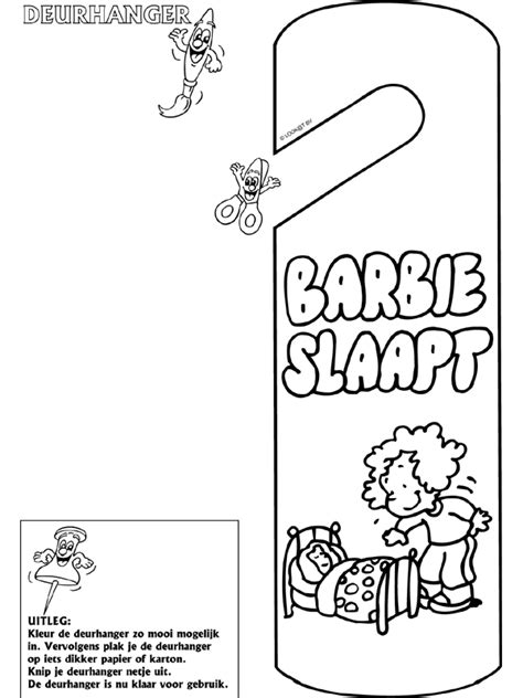 Barbie slaapt Deurhanger Knutselpagina.nl knutselen, knutselen en