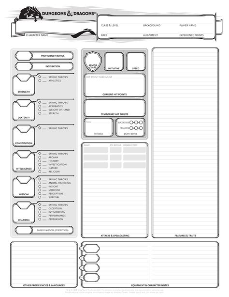 Printable Custom D D Character Sheet Printable Templates