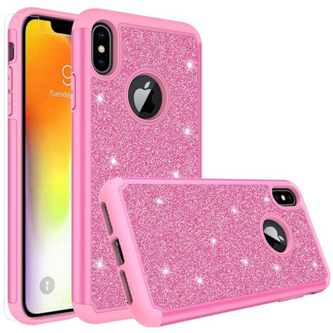 Apple Iphone Xs Max Glitter Bling Diamond Screen Protector Dual Layer Bumper Silicone Sparkly