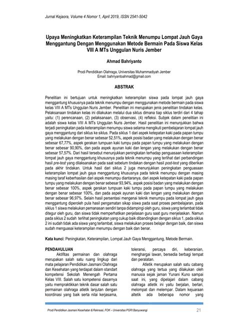PDF Upaya Meningkatkan Keterampilan Teknik Menumpu Lompat Jauh Gaya