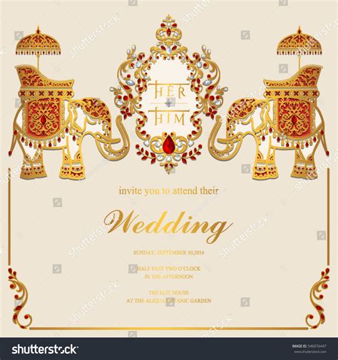 Indian Wedding Invitation Card Templates Gold Stock Vector Royalty