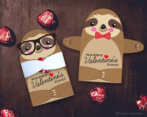 Cute Sloth Classroom Candy Holder Valentines Cute Animal Etsy