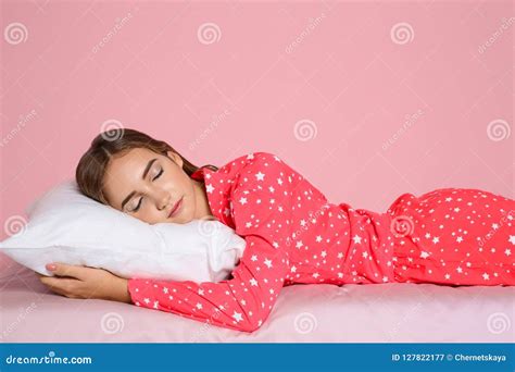 Beautiful Teen Girl Sleeping With Comfortable Pillow On Bed Stock Image