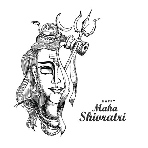 Hand Draw Hindu Lord Shiva Sketch For Indian God Maha Shivratri Card