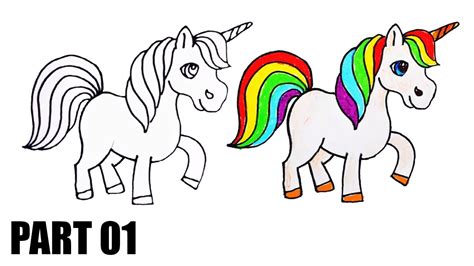 How To Draw And Color A Rainbow Unicorn For Kids Part 01 Youtube