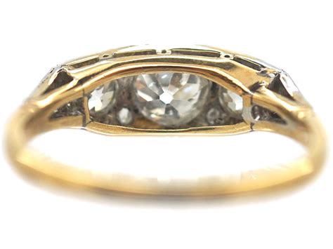 Art Deco 18ct Gold And Platinum Diamond Three Stone Ring 381p The