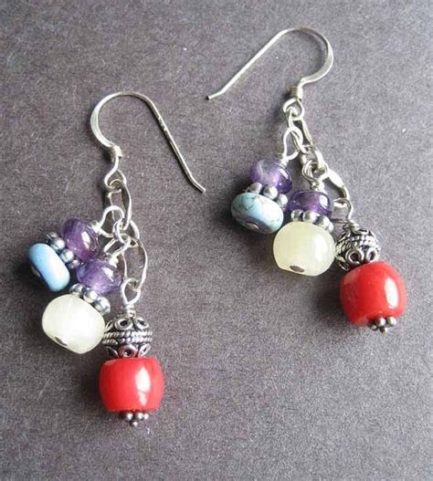 Chandelier Cluster Dangle Earrings Red Coral By Colgandesigns