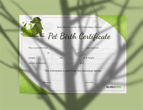 Pet Birth Certificate Template Guru Printables