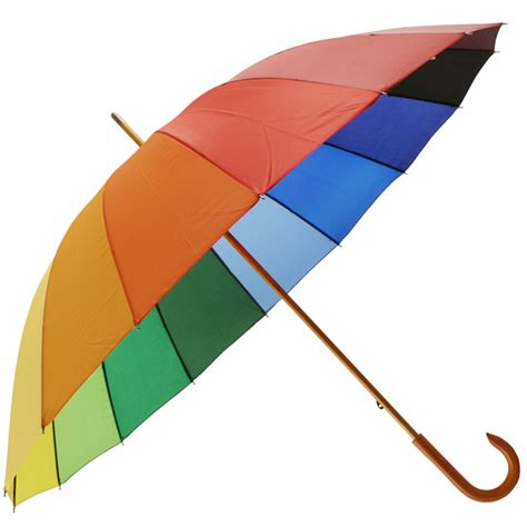 Rainbow Umbrella With Wooden Crook Handle Brolliesgalore