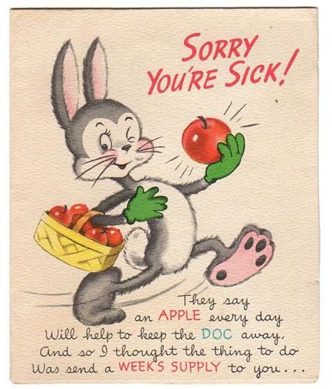 Sorry Youre Sick Vintage 1940s Greeting Card Rabbit Juggling Red