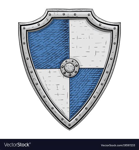 Medieval Shield Gray And Blue Armor Hand Drawn Vector Image