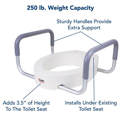 Carex 35 Inch Raised Toilet Seat With Arms For Elongated Toilets