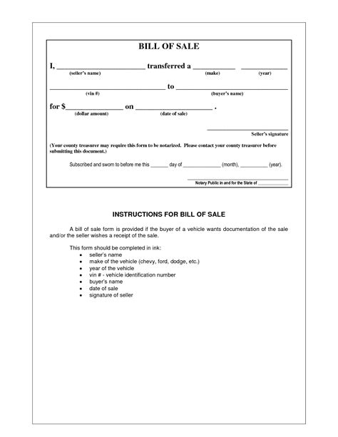 Example Of Bill Of Sale Free Printable Documents