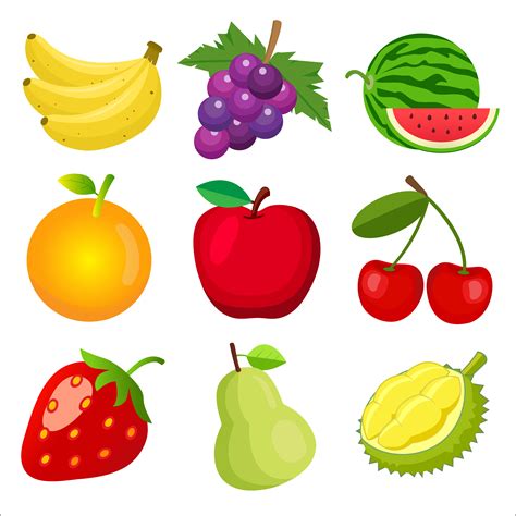 Et Of Cute 9 Color Flat Fruits Icon Collection Isolated On White