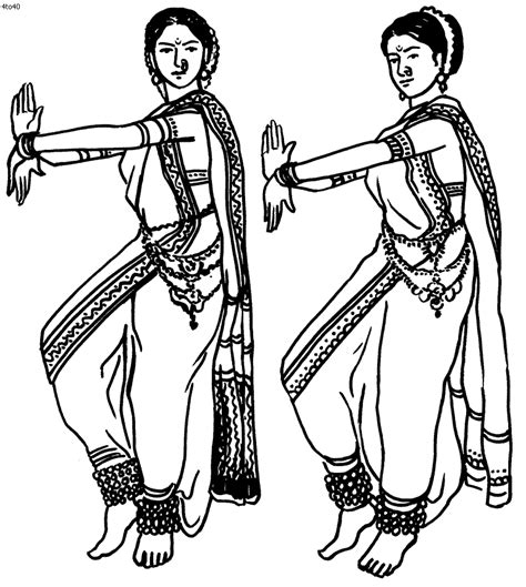 Folk Dance Manipuri Indian India Dancing Coloring Pages Clipart