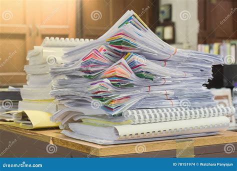 Pile Of Papers Laid Overlap On The Desk Stock Photo Image Of Group