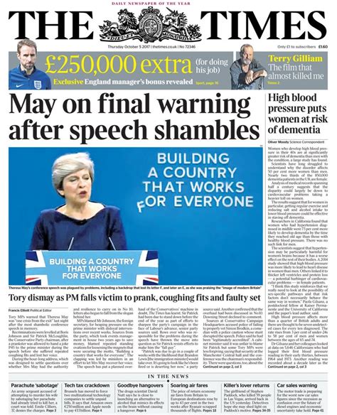 Newspaper Headlines May On Final Warning After Speech Shambles Bbc
