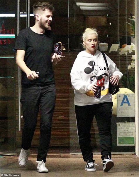 Christina Aguilera Leaves Los Angeles Lunch In Mickey Mouse Hoodie