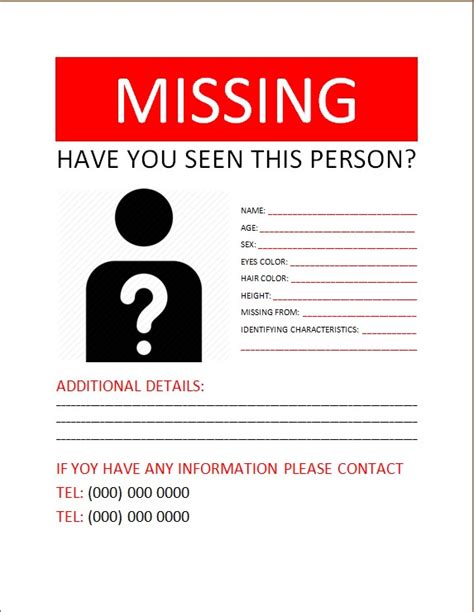 6 Blank Missing Person Poster Microsoft Word And Excel