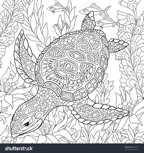 Zentangle Stylized Cartoon Turtle Swimming Among Stock Vector Royalty