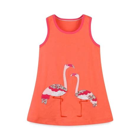 Jumping Meters Summer Baby Sleeveless Dresses Flamingo Embroidery Cute