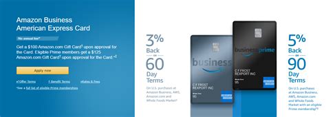 Choose 5% back or 90 day terms. Amazon Business Prime American Express Card $125 Amazon ...