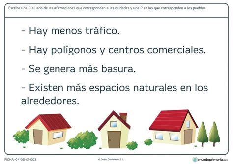 Ficha De Pueblos Y Ciudades Para Primaria El Pueblo Y La Ciudad