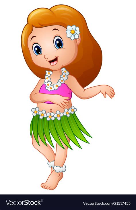 Cute Cartoon Girl Dancing Hula Hawaiian Royalty Free Vector