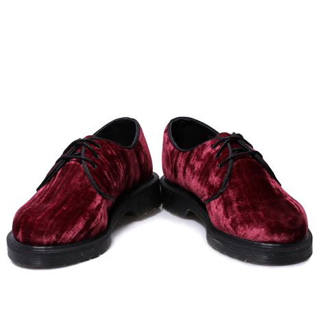 Dr Martens 1461 Hugh Cherry Red Crushed Velvet Mens Womens Boots Shoes Size 3 8