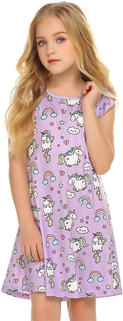 Girls Nightgown Nightdress Unicorn Shirt Pajamas Dress For