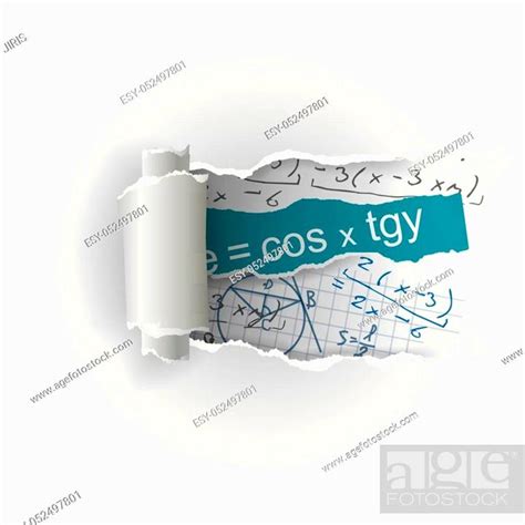 White Torn Paper With Mathematics Formulas Vector Available Stock