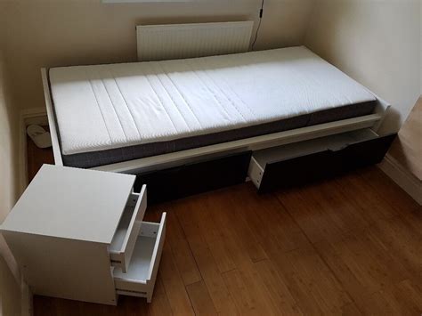 Ikea offers everything from living room furniture to mattresses and bedroom furniture so that you can design your life at home. Ikea single bed (white) FLAXA + Mattress MORGEDAL (storage ...