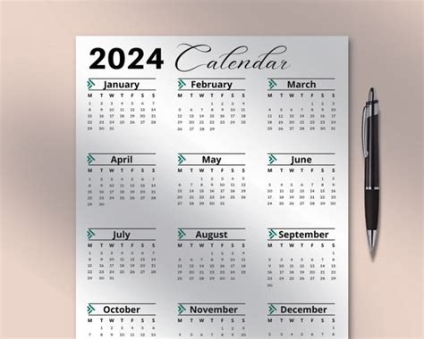 2024 Calendar 2024 Large Calendar 2024 Printable Wall Etsy