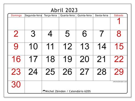 Calendário De Abril De 2023 Para Imprimir “45sd” Michel Zbinden Mo