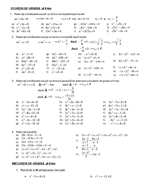 Doc Ecuatia De Gradul Al Ii Lea Exercitii Modele Daniel Daniel