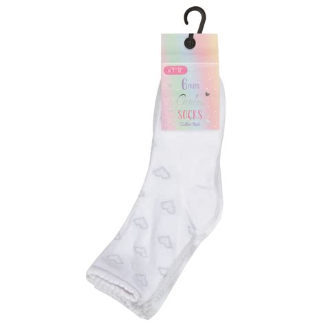 Girls Cotton Rich White Socks 6pk Back To School Bandm