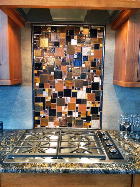 Available in all styles, colors, patterns and sizes. Fused Glass Mosaic Patchwork Kitchen Backsplash | Designer ...