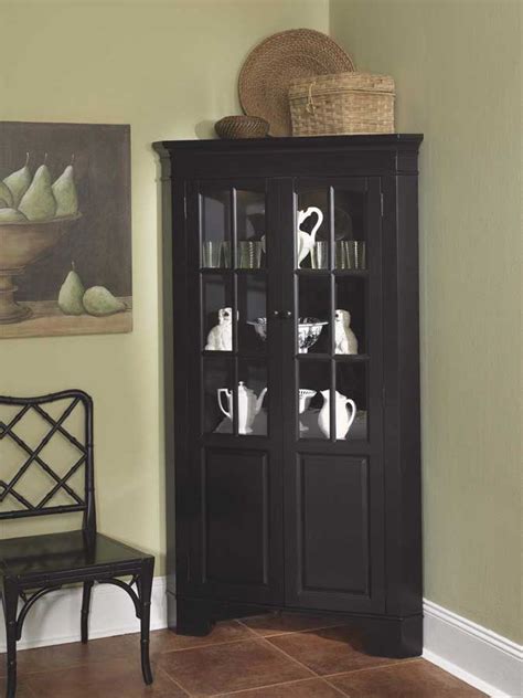 Home Styles Corner Curio Cabinet With Light Black Dining Room