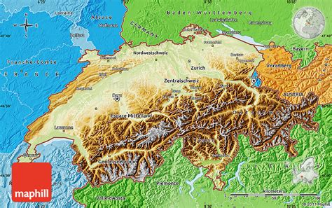 Una selezione delle migliori cartine geografiche della svizzera disponibili online in vari formati da scaricare e stampare. Physical Map of Switzerland, political shades outside