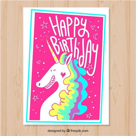 Free Vector Happy Birthday Pink Card With A Unicorn