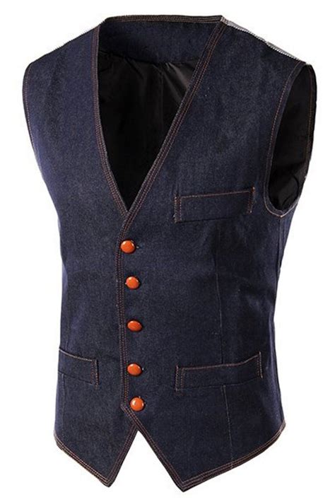 Compre Aqui Slimming Single Breasted V Neck Denim Waistcoat For Men Denim Waistcoat Vest