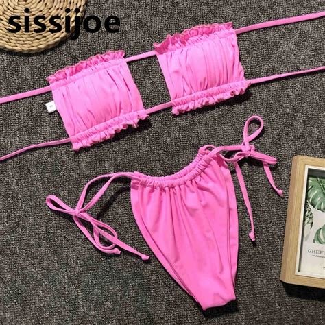 Sexy Bandeau Brazilian Bikini Swimsuit Female Swimwear Women Two Pieces Bikini Set Pleated