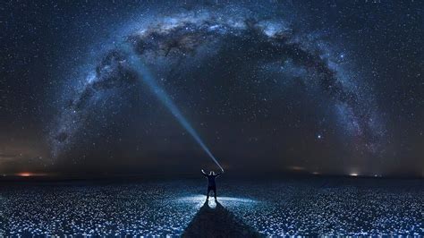Stars Night Sky Scenery Man Silhouette Milky Way 4k 4780
